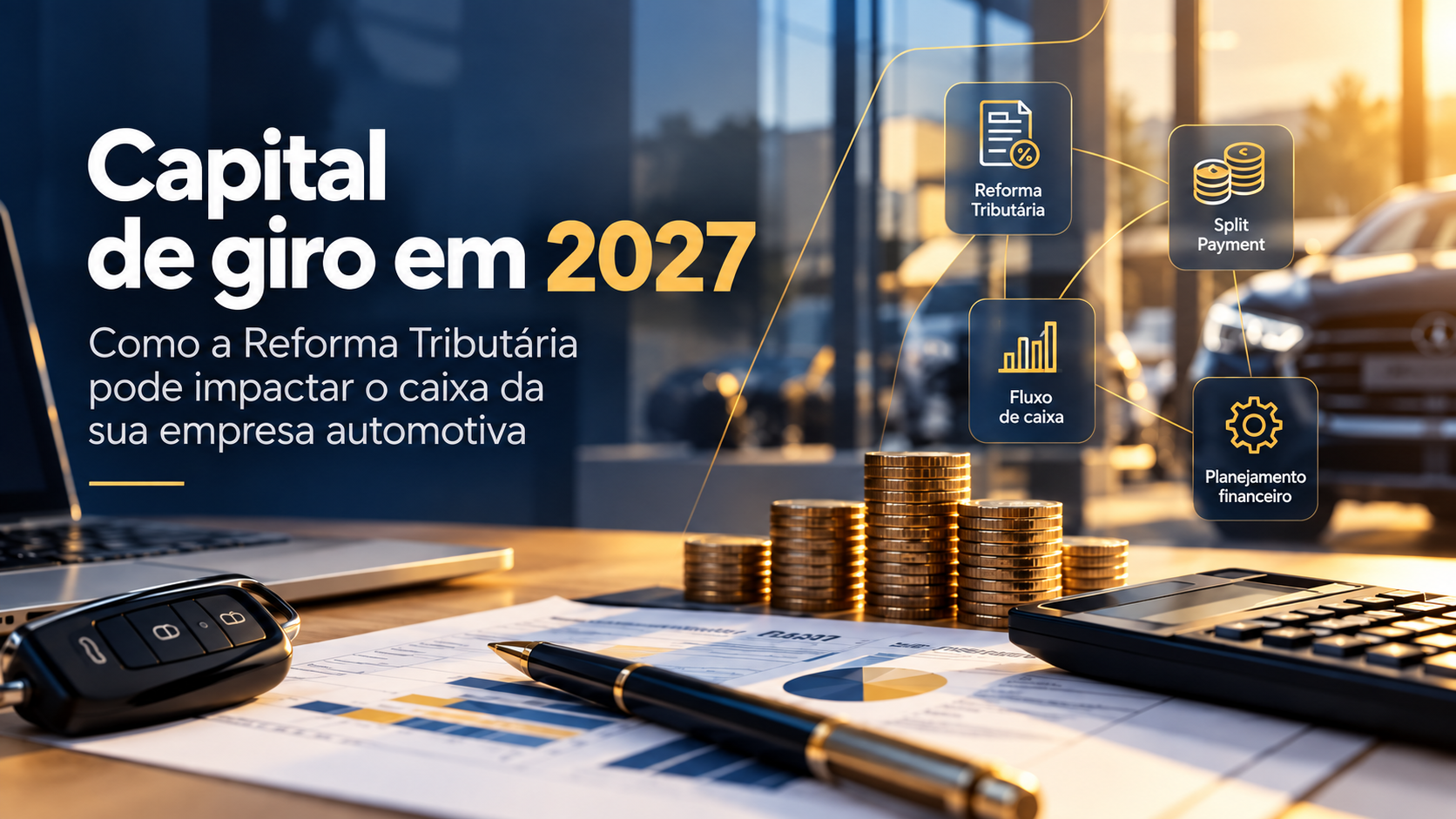 Capital de giro em 2027 com empresário analisando o impacto da Reforma Tributária no caixa da empresa